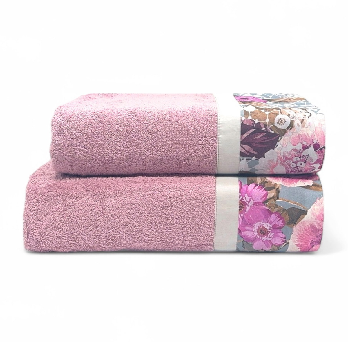 Set Spugna RICAMO 2 Pezzi: Viso+Ospite - Malva - 450 gr/m² - Puro Cotone