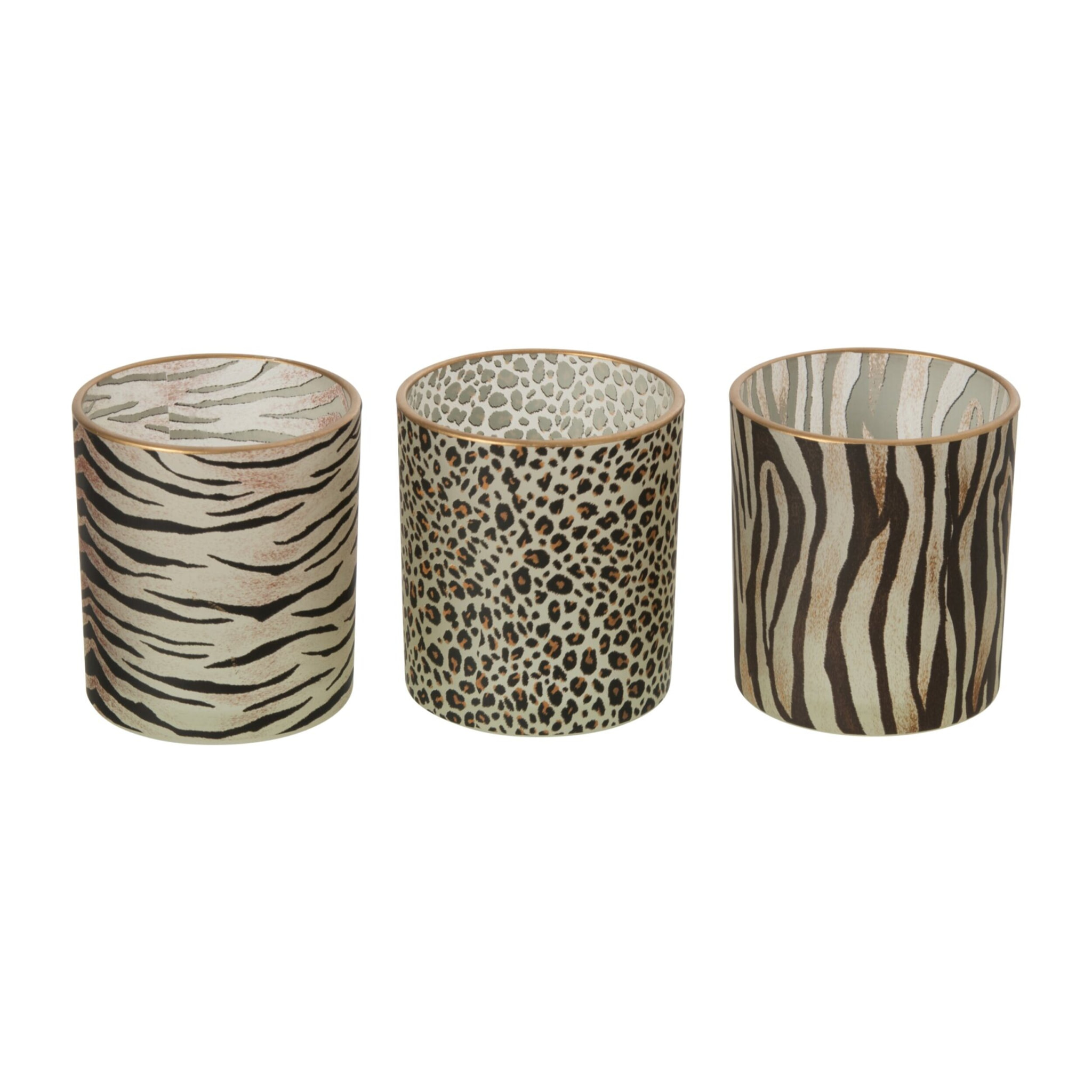 J-Line photophore Wild cylindrique - verre - camel/noir - small - assortiment de 3