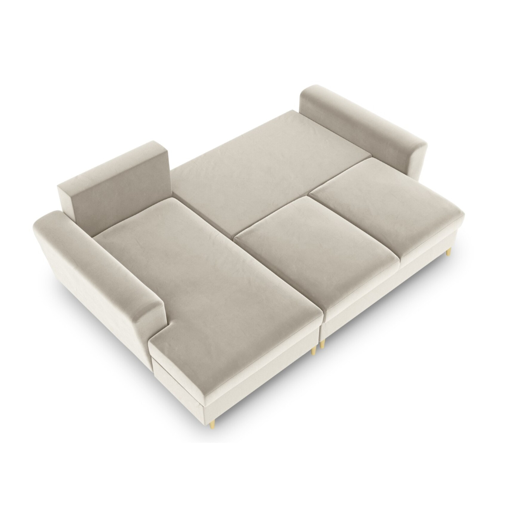Canapé d'angle gauche convertible avec coffre de rangement "Kyoto" 4 places en velours beige clair