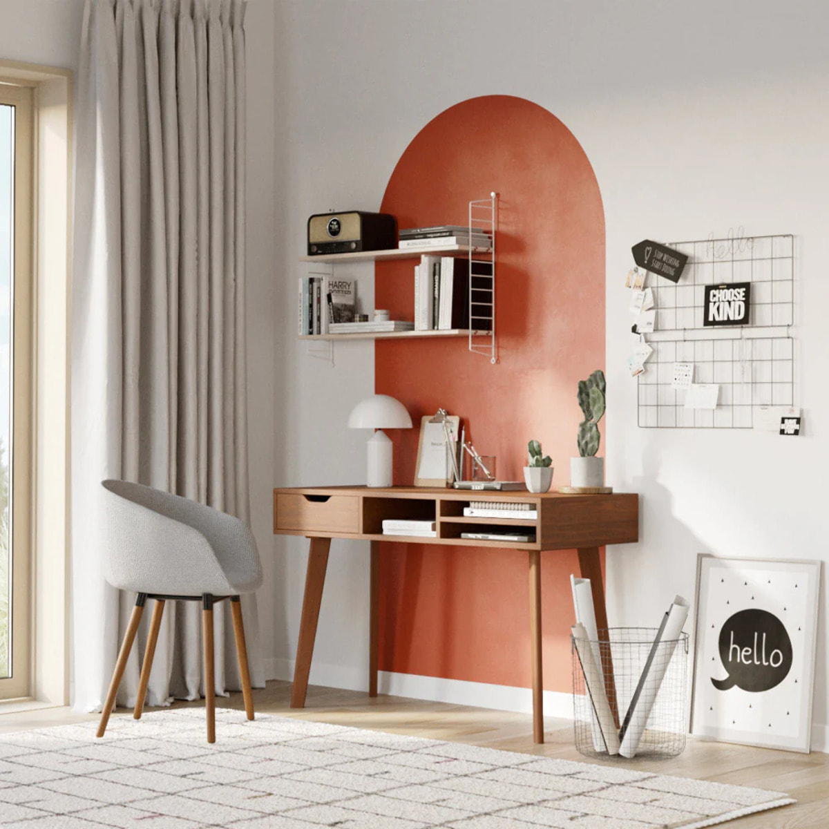 Bureau 1 tiroir et 3 niches en bois foncé - Moka