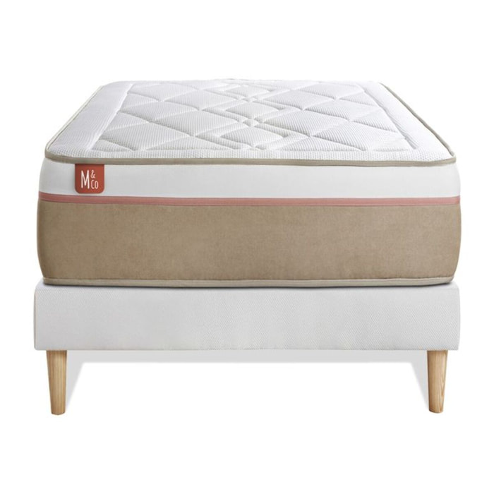 Ensemble - Matelas Ressorts ensachés et mémoire de forme 24cm d'épaisseur - 5 zones de confort - Confort mi ferme - Sommier tapissier en kit - 1 place