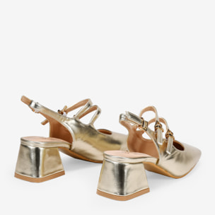 Zapatos Mary Jane dorados destalonados con doble tira y tacón