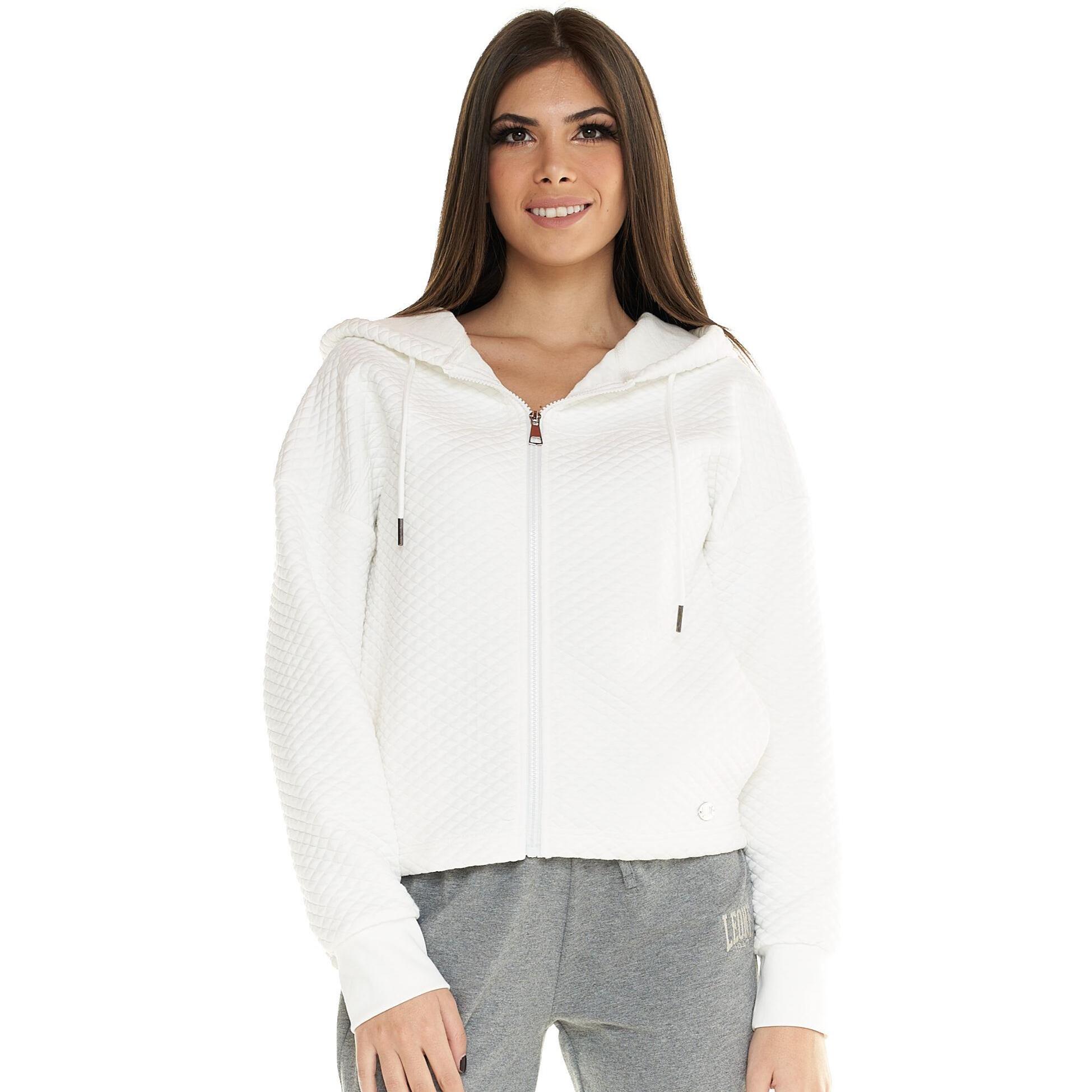 Felpa con cappuccio trapuntata corta Leone donna con zip intera Leisure