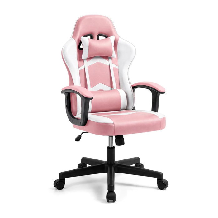 Silla gaming reclinable y con altura ajustable en rosa y blanco Raptor Rosa - Blanco