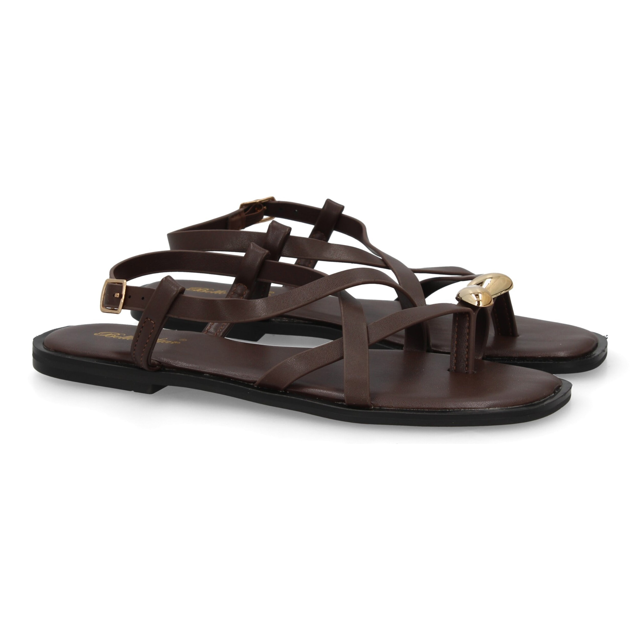 Sandalia plana mujer de tiras con adorno metálico