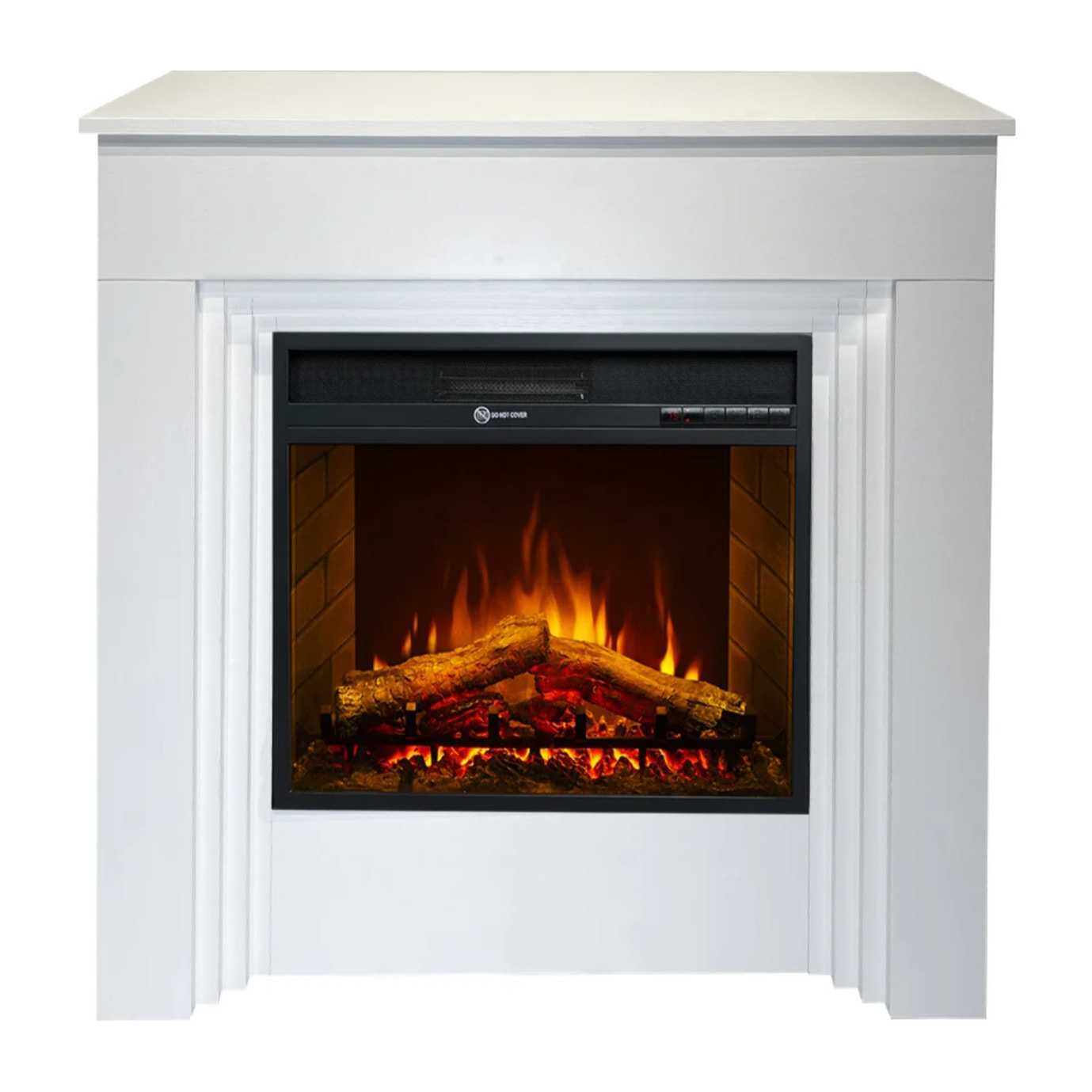 Bellini - Camino Elettrico Da Terra con Effetto Fiamma 96x96x35 cm in Legno Bianco