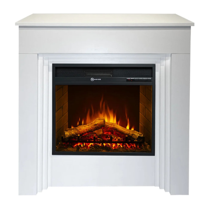 Bellini - Camino Elettrico Da Terra con Effetto Fiamma 96x96x35 cm in Legno Bianco