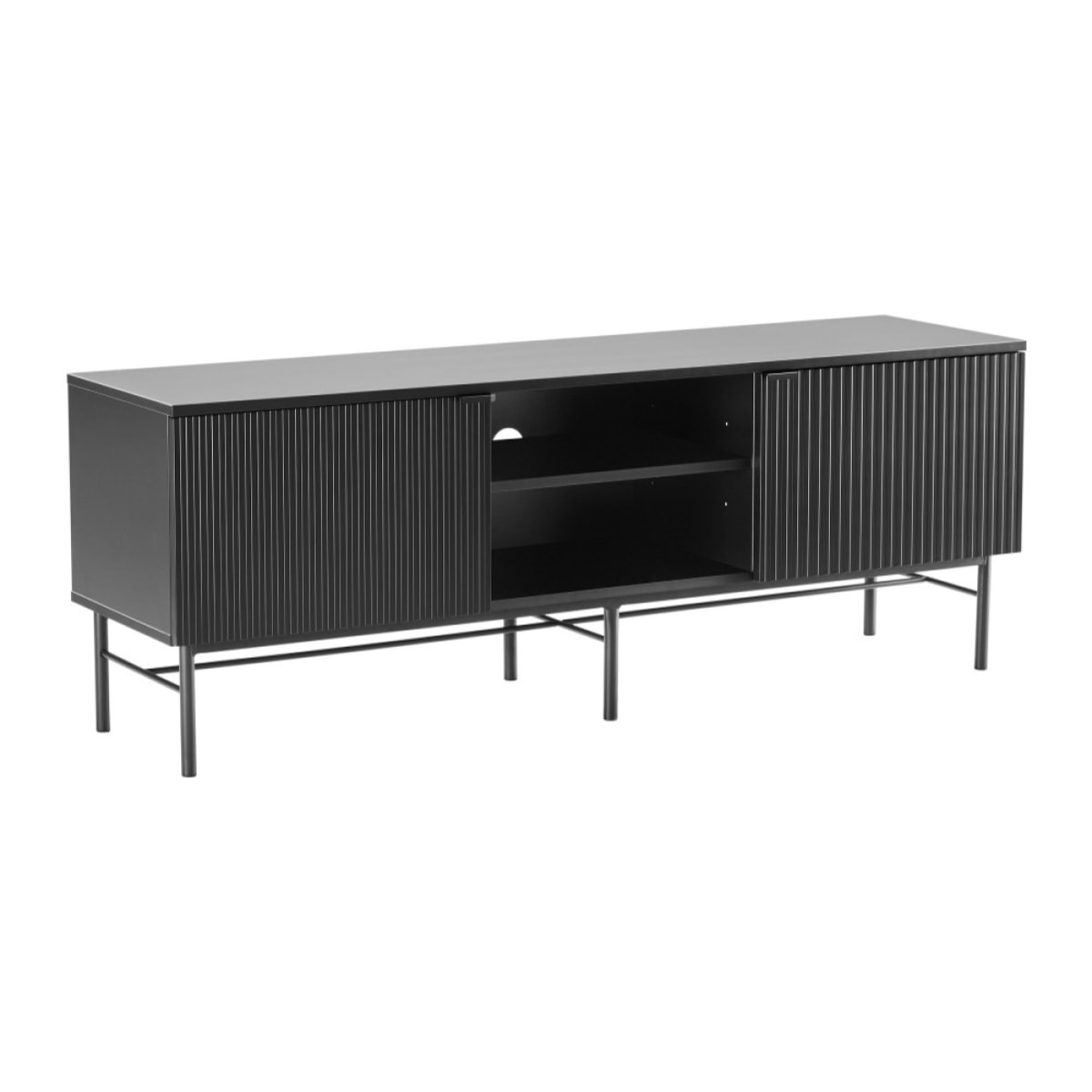 Molly - Meuble tv 2 portes, 2 niches en bois et métal L150cm - Noir