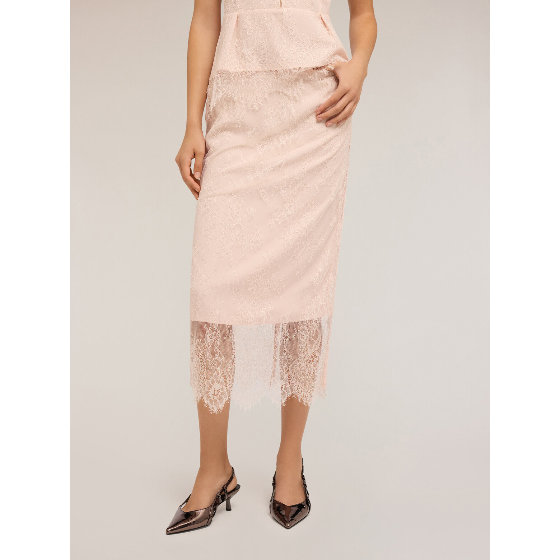 Motivi - Falda midi de encaje - Rosa cipria