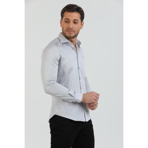 Camicia Uomo 1 Bottone Francese Slim Popeline Stretch Unito Grigio