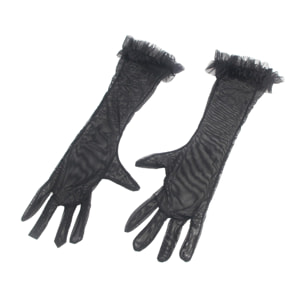 Body negro sexy de malla flocada con cuello halter y sin entrepierna - incluye body, guantes y cinturón