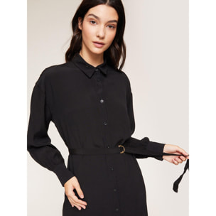 Motivi - Vestido corto camisero con cinturón - Negro