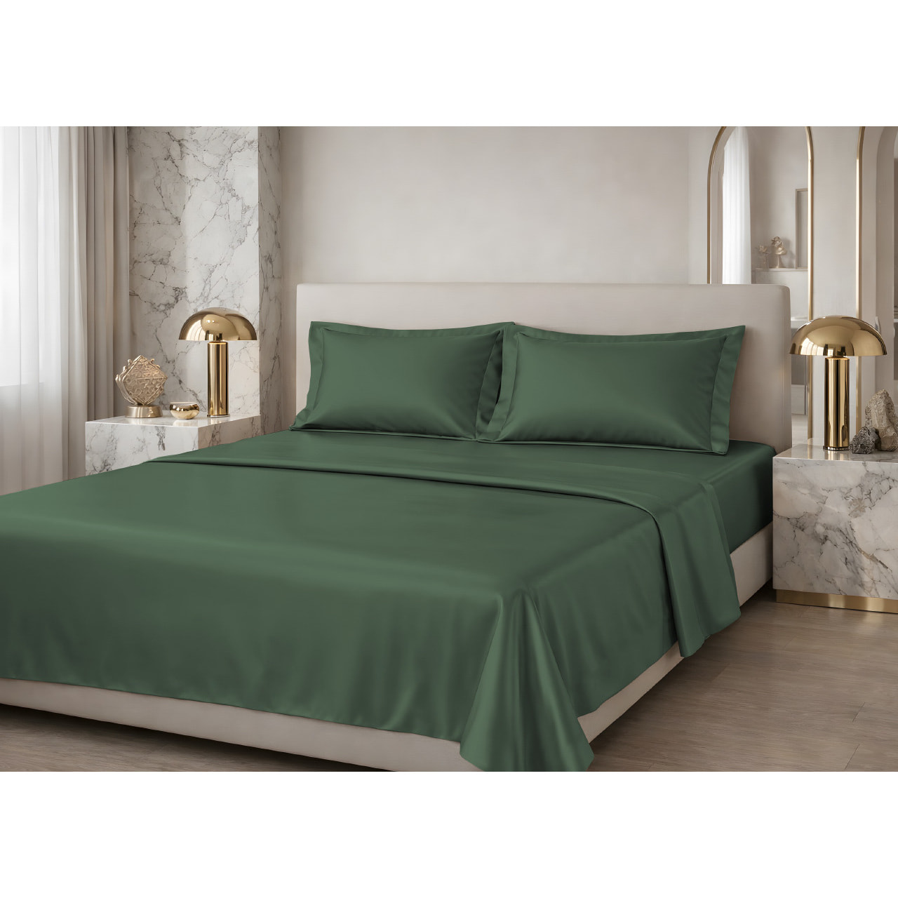 Completo Lenzuola Estate/Inverno 100% Raso Cotone Tinta Unita Verde 07 GI