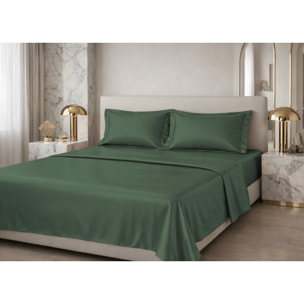 Completo Lenzuola Estate/Inverno 100% Raso Cotone Tinta Unita Verde 07 GI