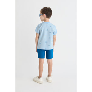 Conjunto de camiseta con estampado marino de cangrejos y pececitos y shorts lisos a juego | Color: Nautic | Street Monkey