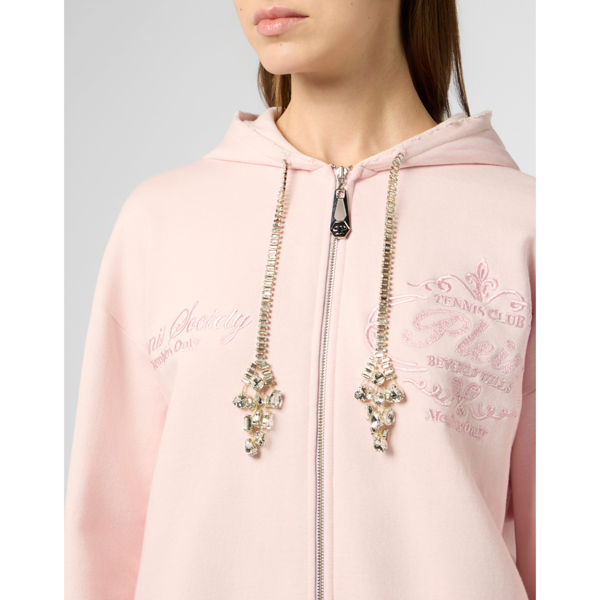 PHILIPP PLEIN Washed Zip Hoodie Tennis Club Crystals