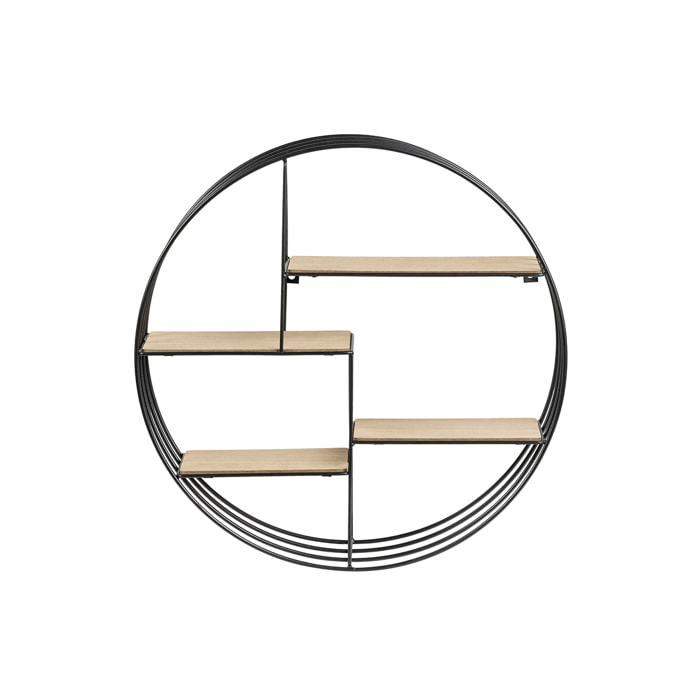 Etagère murale design ronde en bois clair et métal noir D45 cm ENSO