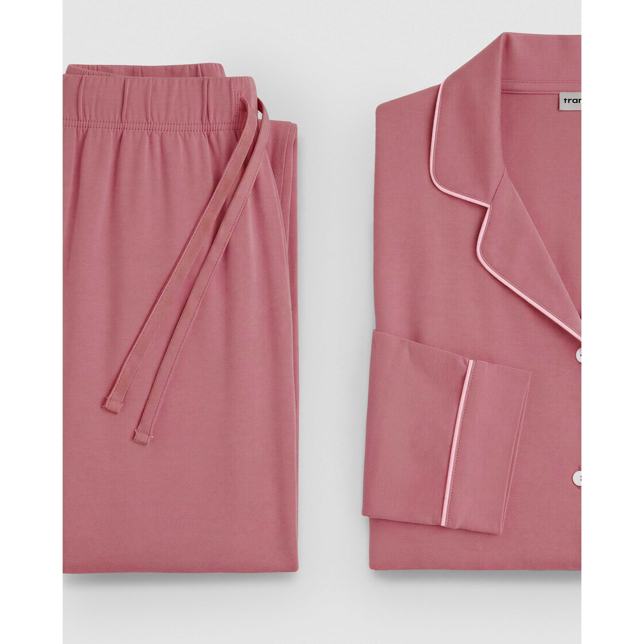 Pijama largo camisero algodón liso malva