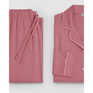 Pijama largo camisero algodón liso malva