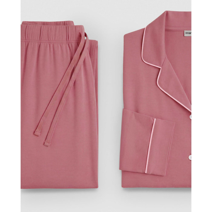 Pijama largo camisero algodón liso malva