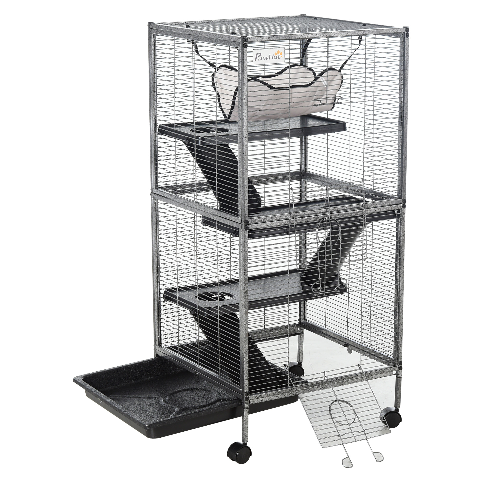 Cage pour petits animaux portable avec 2 portes hamac métal PP 52 x 52 x 113,5 cm gris