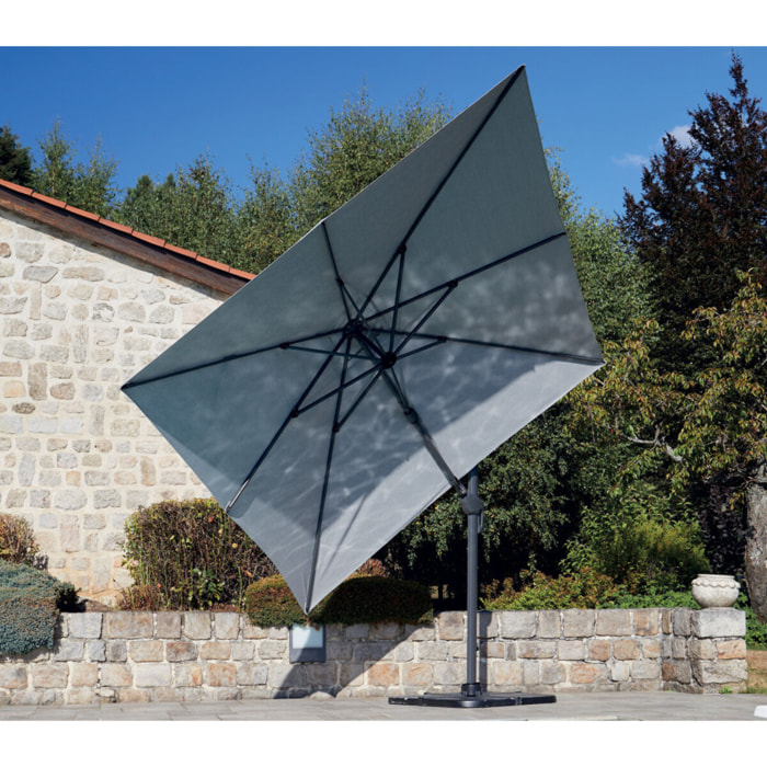 Parasol déporté 3x3m double inclinaison - gris perle - EMERAUDE