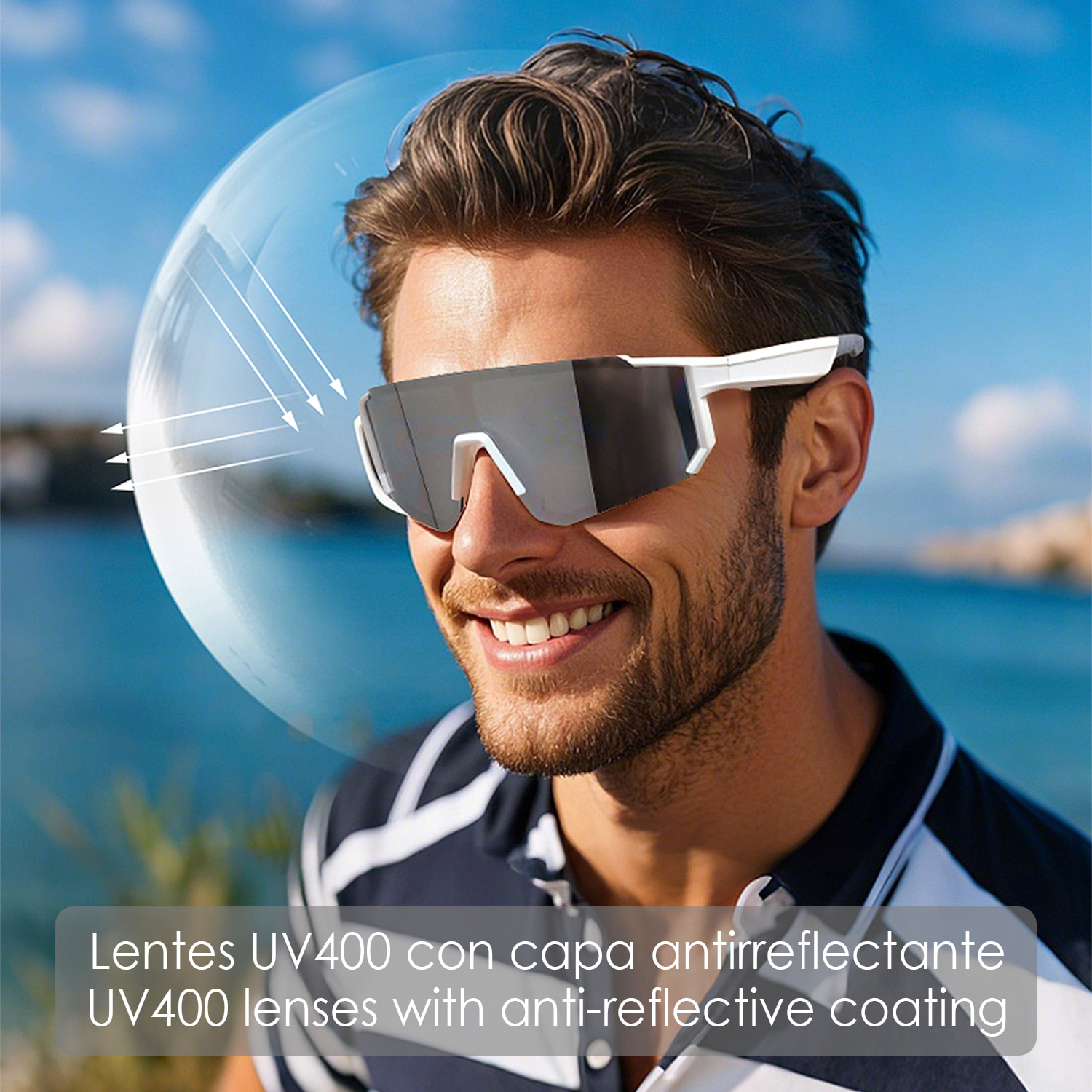 Occhiali sportivi intelligenti QY PRO 1. Assistente vocale intelligente, traduzione in tempo reale di oltre 100 lingue, controllo della musica/chiamate e lenti UV400.