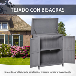 Armario de Jardín de Madera 74x43x88 cm Cobertizo Exterior para Almacenamiento de Herramientas Leñas con 2 Puertas y Techo Asfáltico Abatible Gris