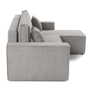 Cezanne - canapé d'angle réversible - 4 places - convertible avec coffre - en velours côtelé - Gris clair