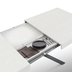 Tavolo CAMAIORE in legno, finitura bianco frassinato e base a X in metallo antracite, allungabile 180×90 cm – 260×90 cm
