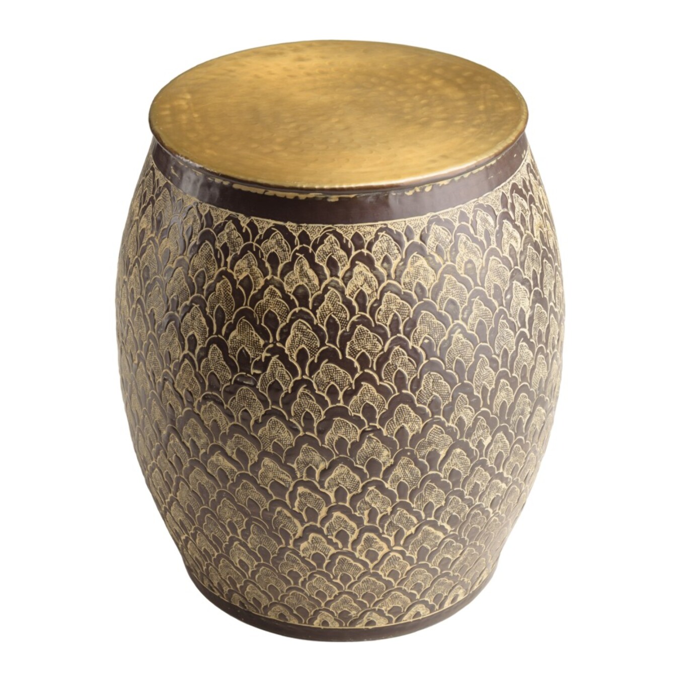 HONORE - Table d'appoint alu L40cm H45cm marron antique et motifs doré