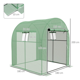 Invernadero de Exterior, Invernadero de Túnel con 2 Puertas Enrollables, 2 Ventanas de Malla, Cubierta PE 135g/m², Anti-UV, Marco de Acero, para Cultivos, Plantas, 180x180x200 cm, Verde
