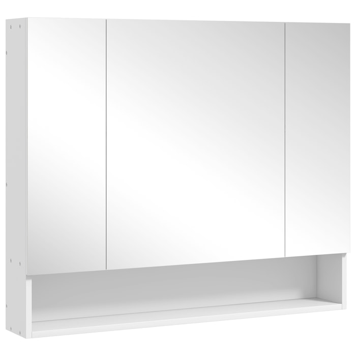 Armoire miroir salle de bain 3 portes 5 étagères, niche - 90 x 15 x 75 cm - blanc