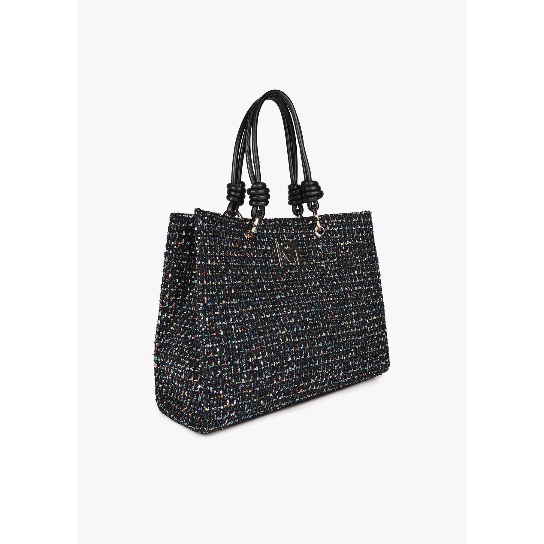 Borsa Tweed con Manici Effetto Pelle