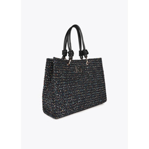 Borsa Tweed con Manici Effetto Pelle