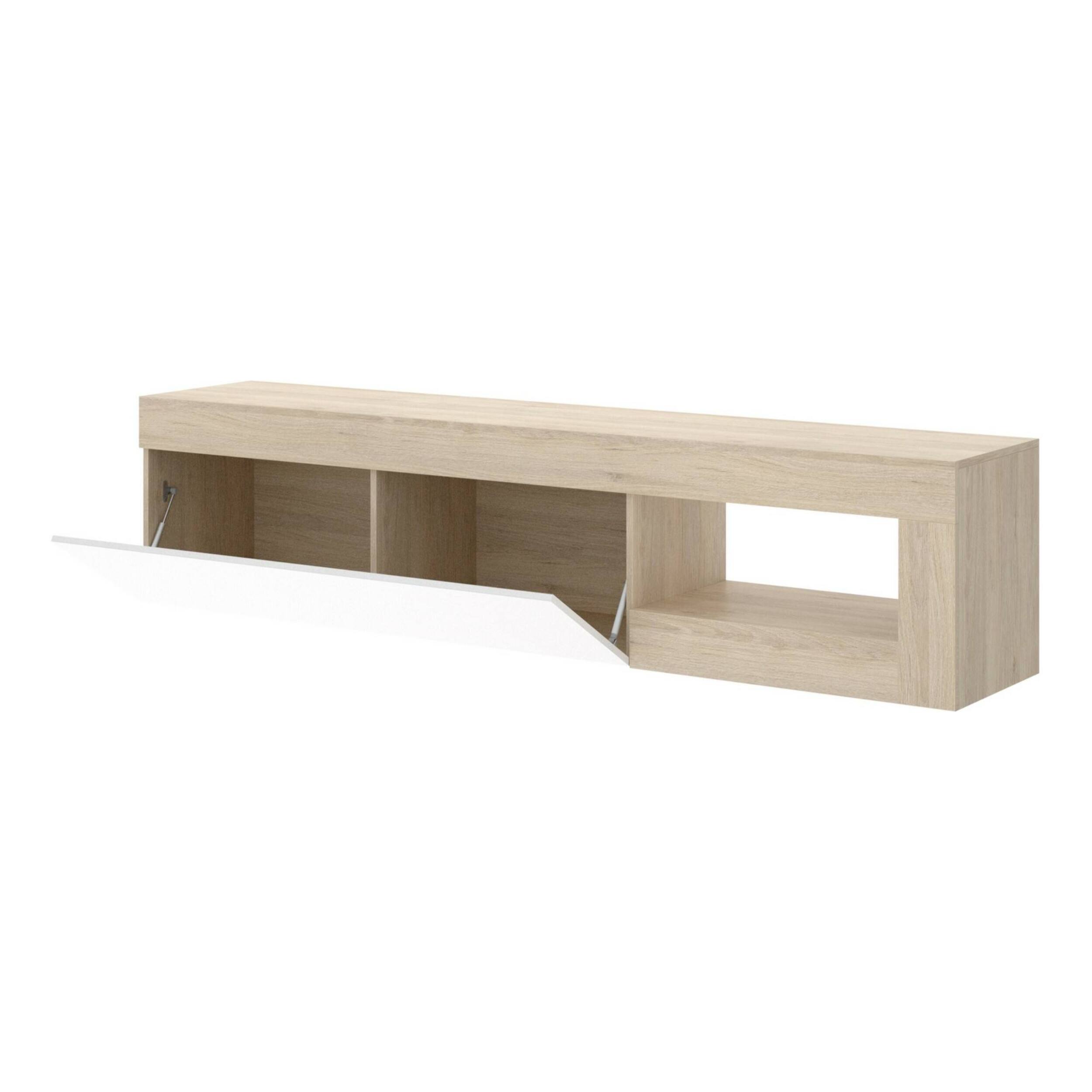 Mobile porta TV Averau, Credenza bassa da soggiorno, Madia da salotto per televisione, 204x42h48 cm, Rovere e Bianco