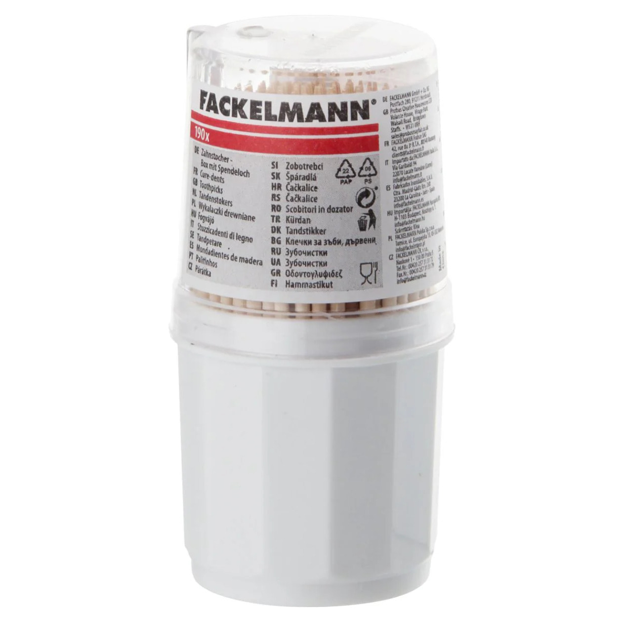 Lot de 190 cure-dents en bois dans une boîte ronde avec couvercle Fackelmann Wood Edition