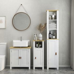 kleankin Mueble Auxiliar de Baño Columna de Baño Armario de Baño con Estantes Abiertos Puerta y Estante Ajustable Diseño Anti-vuelco 34x23x165 cm Blanco