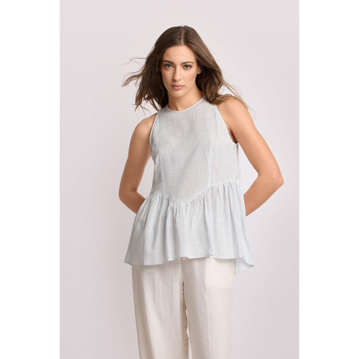 Kocca - Blusa smanicata linea svasata Donna, Tinta unita, Girocollo