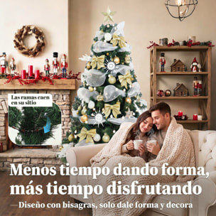 HOMCOM Árbol de Navidad con 200 LED Blanco Cálido, 180 cm, Árbol de Navidad Predecorado, 800 Ramas, 8 Modos, Bolas, Cintas y Lazos, Mando a Distancia, Base Metálica Plegable, Funciona con USB, Verde