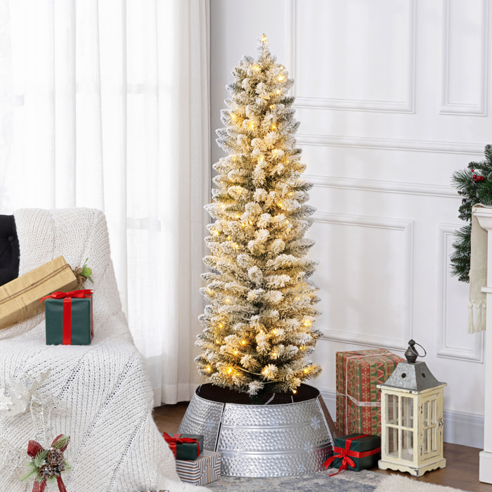Árbol de Navidad 150 cm Árbol de Navidad Artificial Nevado con 120 Luces LED 263 Ramas y Soporte de Metal Árbol de Navideño para Salón Verde y Blanco