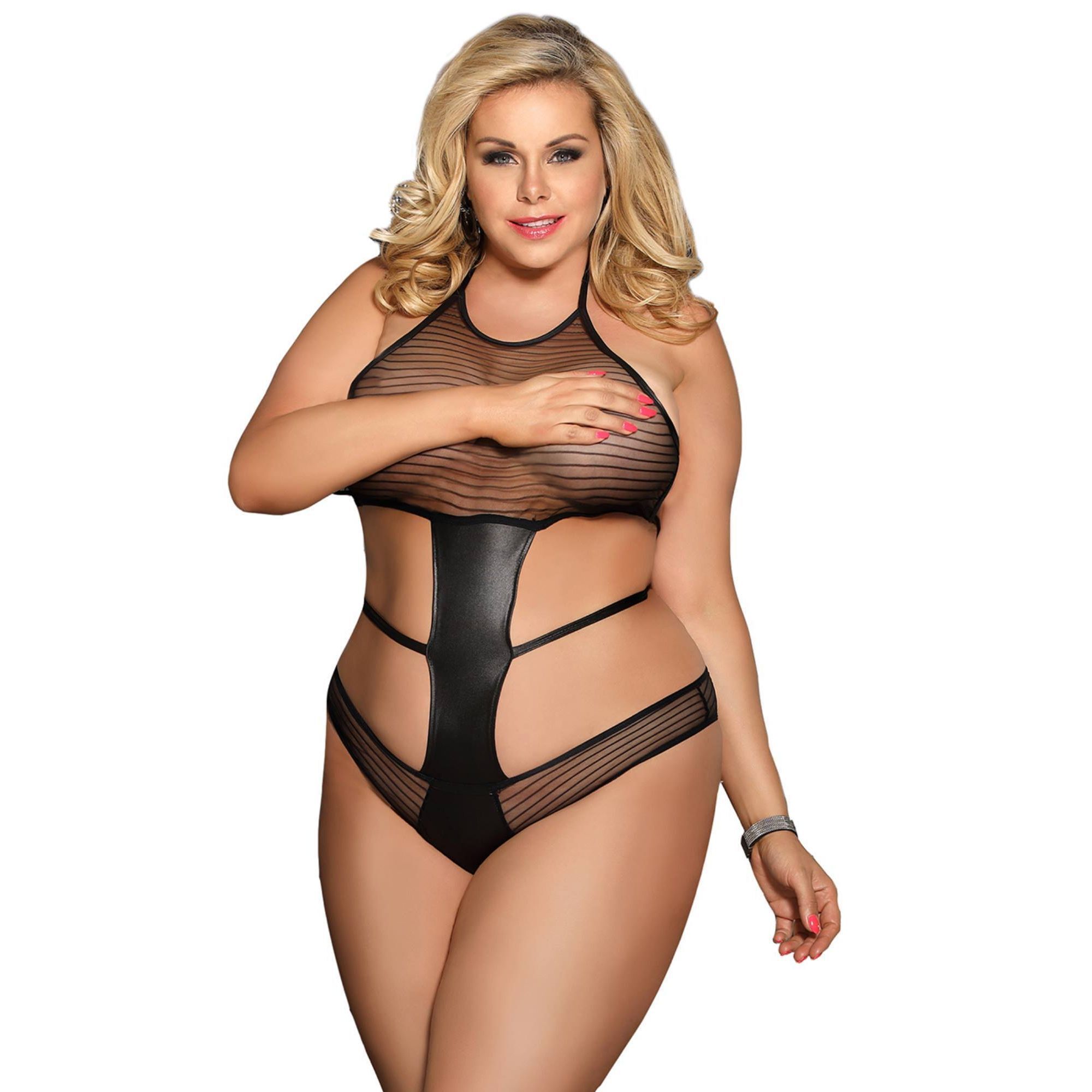 Body de encaje a rayas sin espalda negro