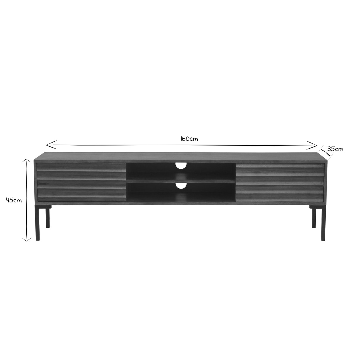 Meuble TV en bois foncé manguier massif et métal noir 2 portes L160 cm ONDA