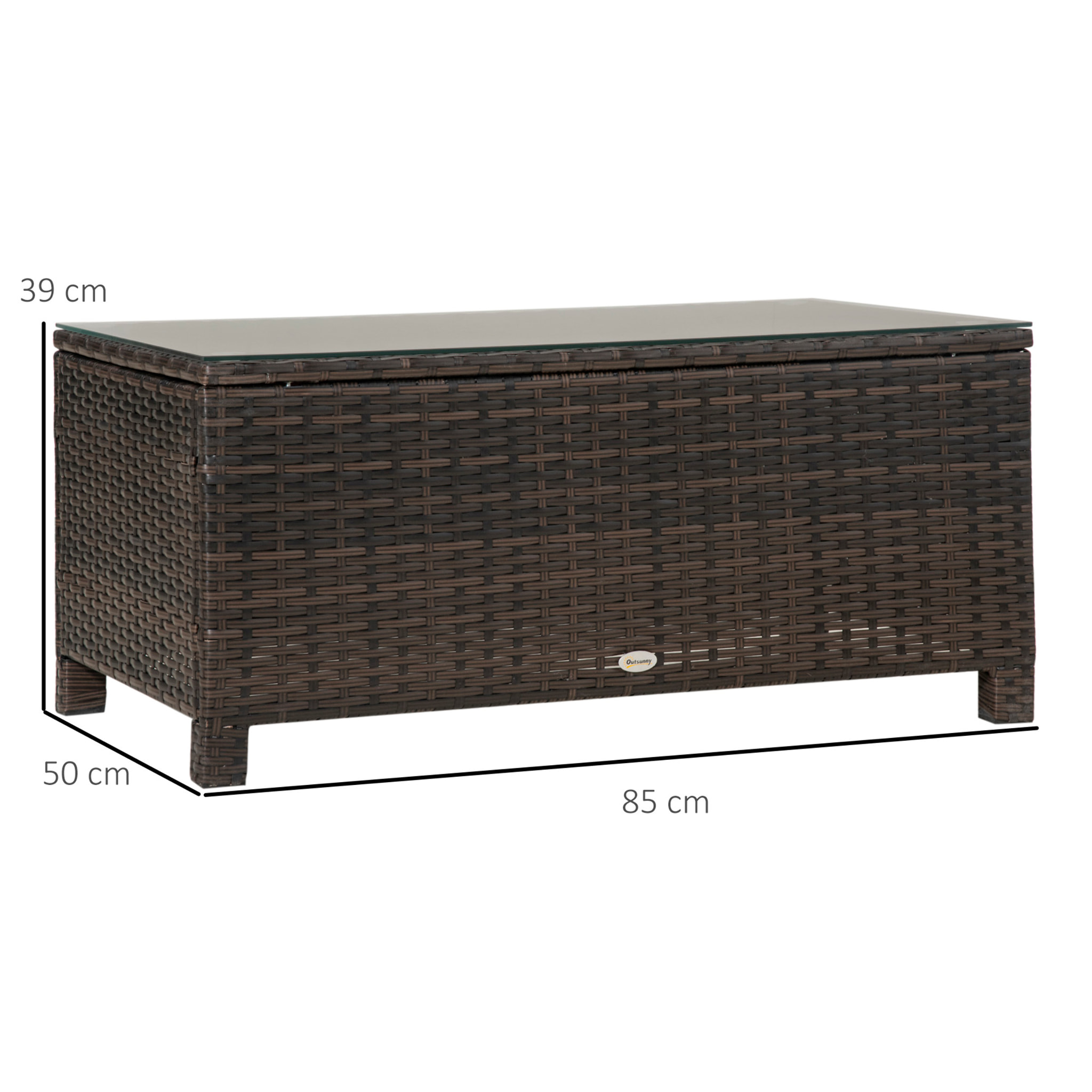 Mesa de Jardín de Ratán Sintético Mesita Auxiliar con Vidrio Templado para Terraza Patio Balcón 85x50x39 cm Marrón