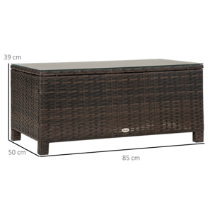 Mesa de Jardín de Ratán Sintético Mesita Auxiliar con Vidrio Templado para Terraza Patio Balcón 85x50x39 cm Marrón