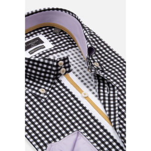 Camicia Uomo 2 Bottoni Button Down Slim Popeline Stretch Nero/Bianco