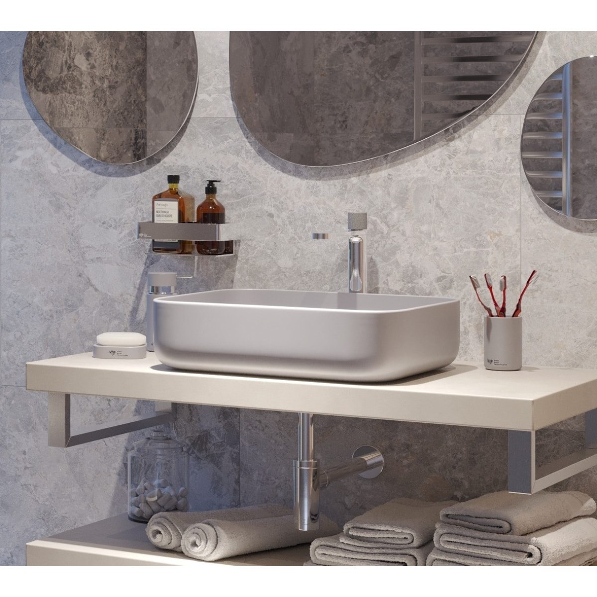 Set d'accessoires Infinitio Distributeur de savon + Porte savon + Gobelet céramique Gris mat PackSAT-GrisMat