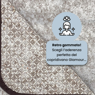 COPRIDIVANO GLAMOUR con Penisola DESTRA, Antiscivolo, Cotone+Microfibra+Fibre Varie, Made in Italy - MARRONE