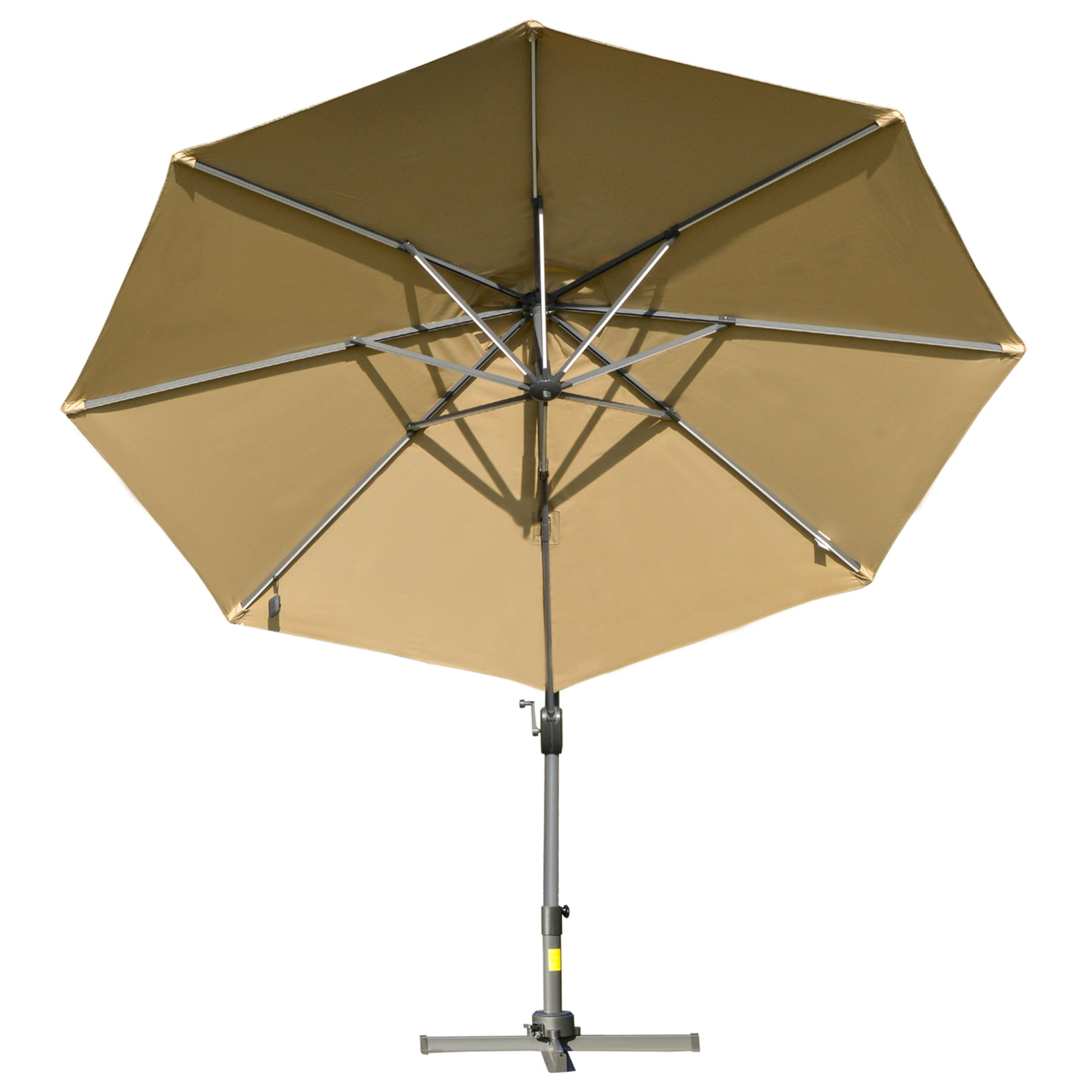 Parasol déporté octogonal parasol LED inclinable pivotant manivelle piètement acier dim. Ø 3 x 2,48H m beige