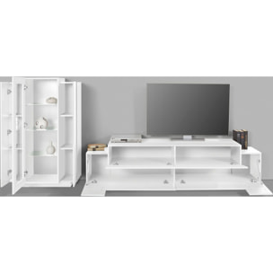 Parete attrezzata Isaia, Set salotto porta TV, Mobile soggiorno multiuso, 100% Made in Italy, cm 280x45h120, Bianco